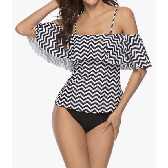 LAZOSAL Two Piece Ruffle Flounce Tankini Set S - Picture 1 of 6